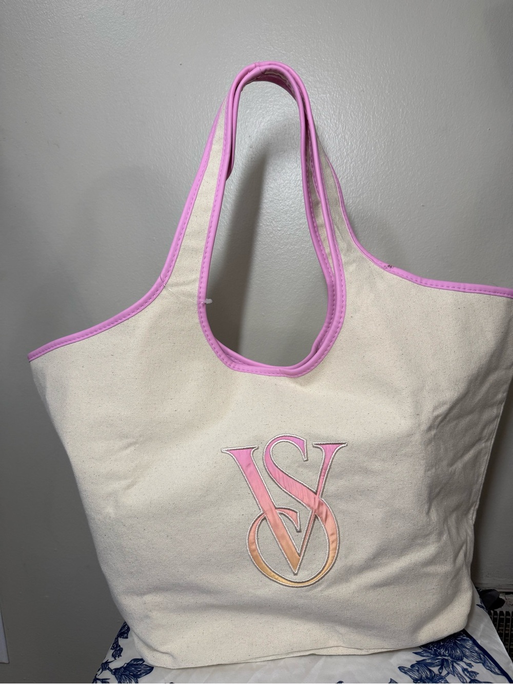 Victoria's Secret Canvas Tote with Pink Trim and Ombre Logo